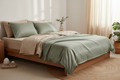 Organic 300 TC Sateen Beige Sheet Set and Sage Duvet cover Set